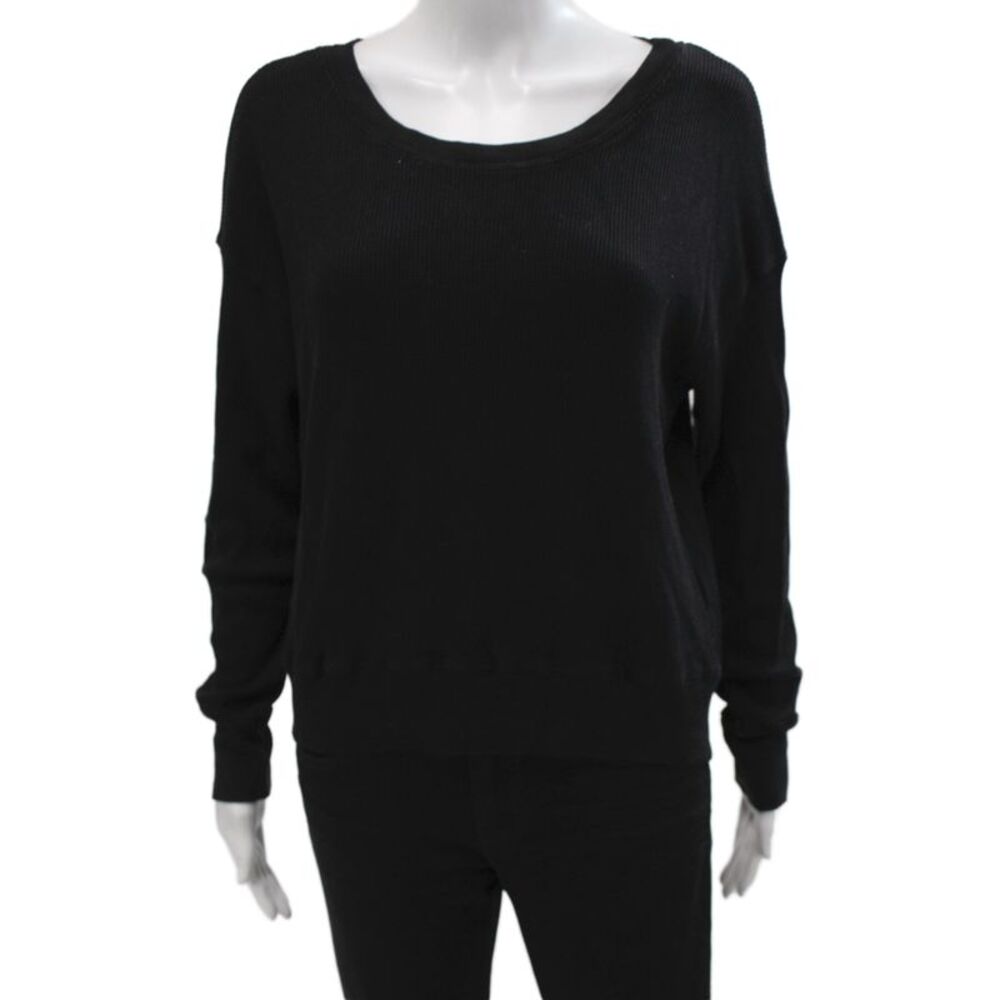 Splendid Womens Basic Black Scoop Neck Long Sleeve T-Shirt Size S